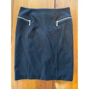 Michael Michael Kors Pencil Skirt Size 6 Faux Pockets Black Silver Zipper Accent
